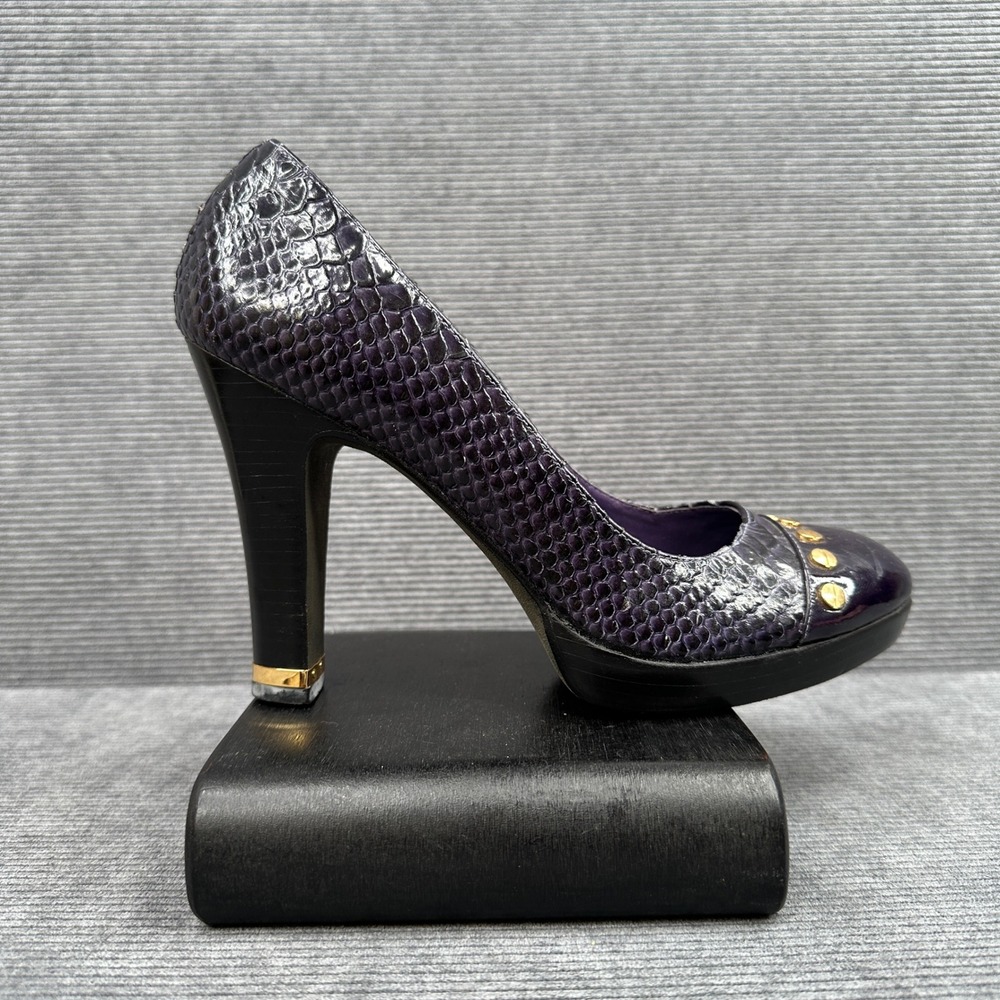 Tory Burch Purple Snakeskin Embossed Studded Patent Toe Platform Pumps Size 8.5M